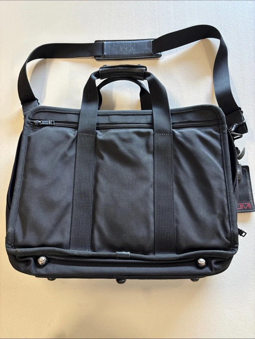 Tumi Alpha Black Ballistic Nylon Briefcase with Shoulder Strap and Top Handles